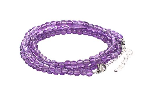 rainbow safety Pulsera 4 Hileras para Mujer Piedra Natural Amatista Ojo de Tigre Ágata Amazonita Jade Lapislázuli Perlas Coral BR (Amatista) Cover
