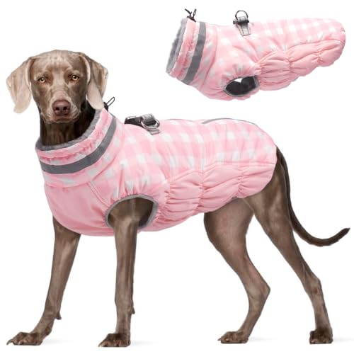 Image of FUAMEY Dog Winter Coat Fleece Warm Large Dog Coat with Harness Built in