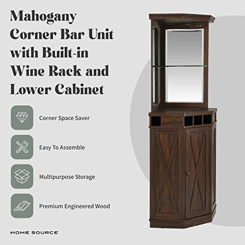 Home Source Mahogany Corner Bar Unit With Built-In Wine Rack And Lower Cabinet #TOP1