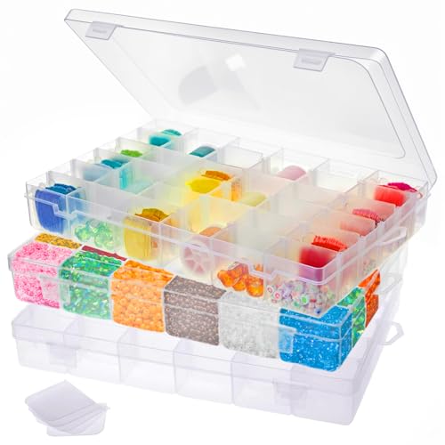 Image of 3 Pack 36 Grids Clear Plastic Organizer Box with Removable Dividers, Bead Storage Organizer Boxes, Craft Storage Containers for Organizing Jewelry, Beads, Fishing Tackles and Small Parts