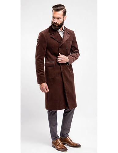 VENNYNG Men's Casual Corduroy Suit Coat Double Breasted Overcoat Daily Office Work Wear Long Jacket3
