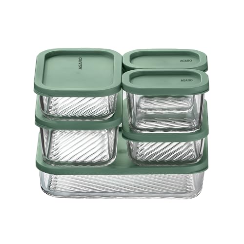 Image of AGARO Elite Borosilicate Glass Container 6 Pcs Set, Fridge Stackable Storage Organizer, 310ml x2, 520ml x2, 750ml, 1200ml, Microwave Safe, BPA Free Kitchen Boxes, Store Cooked Food, Fruits, Snacks