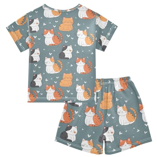 ALAZA Cute Cat Heart Love Pajamas Short Sleeve 2 Piece Sleepwear Top and Bottom Pajama Set Unisex2