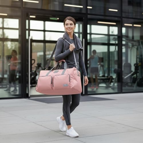 Image of Lucky Brand Unisex Adult Large Duffle Adjustable Shoulder Strap Foldable Overnight Weekender Bag, Bridal Rose, 85L, Sports