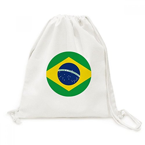 Mochila de lona com cordão e padrão redondo com bandeira do Brasil