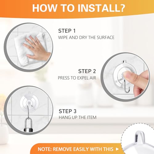 Image of KORCCI Suction Cup Hooks 12Pack - Max Load 10LB, 1.77Inch Clear Medium Suction Cups, No Trace, Reusable & Removable, Stainless Steel Hooks, for Tile, Glass, Window, Shower, Kitchen, Bathroom