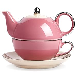 Artvigor Porseleinen Theeset voor Een, Theekop en Schotel Serveerset met Theepot Theekopje en Schotel, Prachtig Satijn Geschenkdoos, Roze