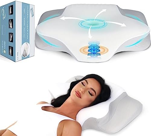 Karrehao Cervical Neck Memory Foam Pillow for Neck and Shoulder Pain Relief Sleeping, Odorless Ergonomic Orthopedic Contour Bed Pillows for Side Back Stomach Sleepers