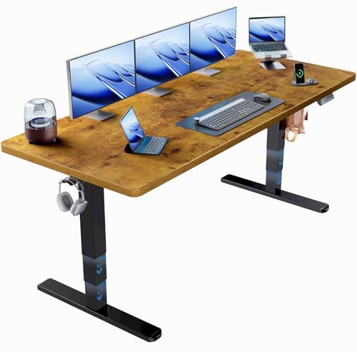 Image of HUANUO 71x30 Inch 3-Stage Legs Electric Standing Desk,Large Height Adjustable Office Desk with Brushless Motor,Stand Up Desk with 4 Memory Presets & 2 Hooks,Computer Desk for Home Office,Vintage Brown