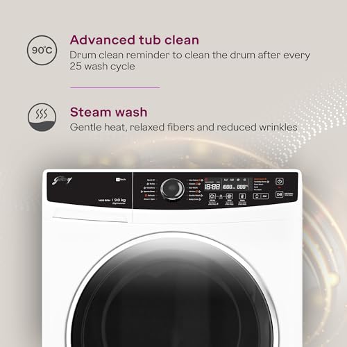 Image of Godrej 9 Kg 5 Star AI Powered, Steam Wash, Digi Inverter Motor, Steam Wash, 1400 RPM Spin Motor, Add To Wash, Fully Automatic Front Load Washing Machine (WFEON ZUS 9014 5.0 IDCRM GLWH, Glacial White)