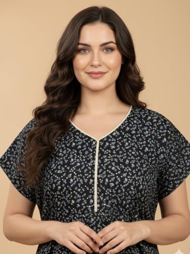 Image of Bahumaan Pure Cotton Nighty for Woman | Maxi Nighty for Women Cotton | Night Gown for Women with Pocket, Ideal for Loungewear