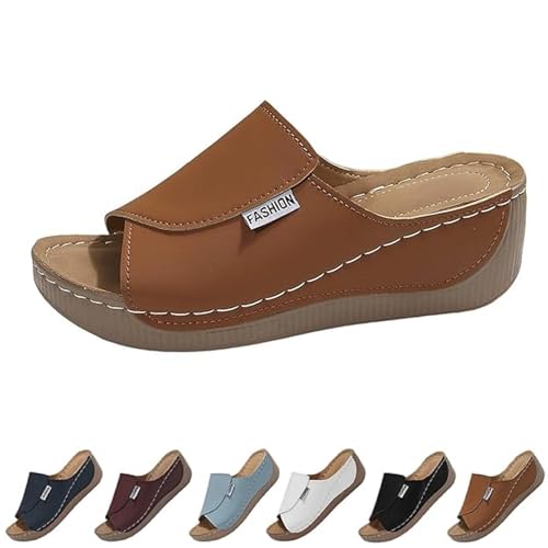 Comfortable Arch Support Slides Women's Solid Color Sandals, Breathable Summer Platform Wedge Sandals Slides