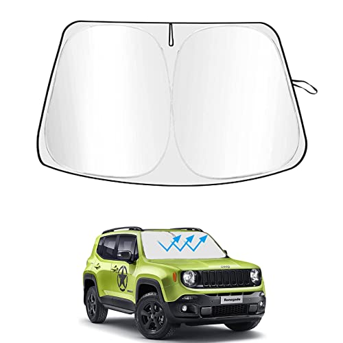 CKPEOR Pare-Soleil de Pare-Brise Avant pour Jeep Renegade 2015-2023 SUV, Pare-Soleil Pliable Bloque Les Rayons UV pour Garder Votre Voiture au Frais,Silver and...