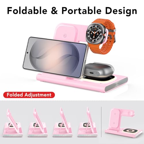 Image of Wireless Charger for Samsung Charging Station, Foldable & Nightlight | 3 in 1 Charging Station for Samsung S26-S10 /Note /Z Fold Flip8,Travel Charger for Galaxy Watch 8-1 /Buds,Not for Watch 9 /Ultra2