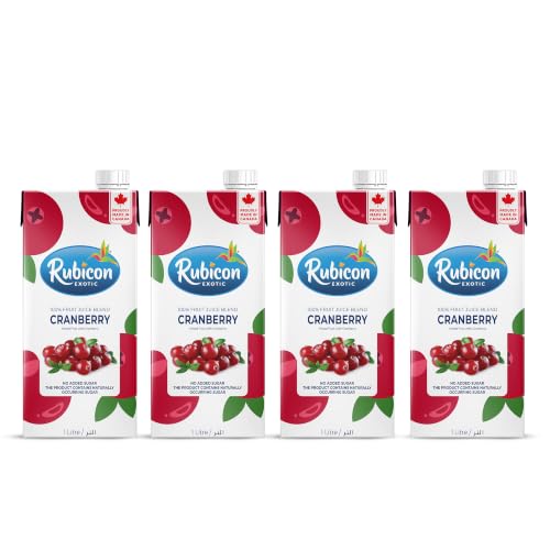 Rubicon No Added Sugar Cranberry Juice 4 x 1L | 100% Fruit Juice with Vitamin C | No Preservatives or Artificial Colours | Vegan Friendly | Perfect for Cocktails and Smoothies | Made in Canada