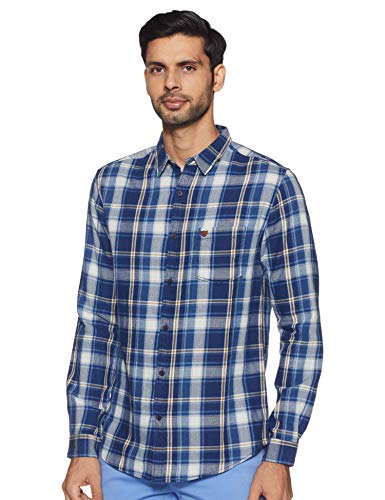 Image of Spykar Men's Slim Fit Raised Collar Full Sleeve Checked Casual Shirts