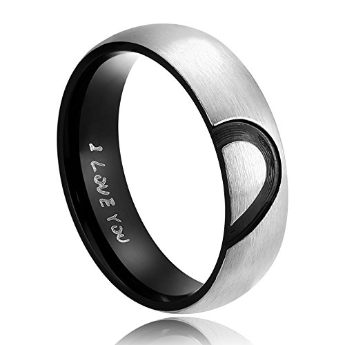 ANAZOZ His & Hers Real Love Heart Promise Ring Stainless Steel Couples Wedding Engagement Bands Top Ring, 6mm2