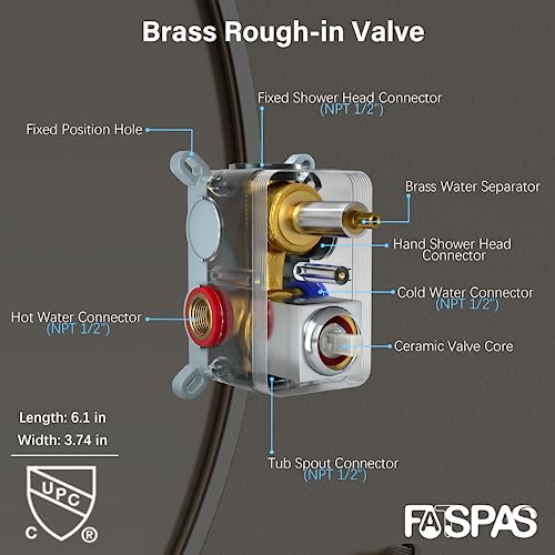 Fatspas Shower System With Tub Spout, Wall Mounted Shower Faucet Set For Bathroom With 10 Inch Rain Shower Head And Handheld Shower Head Set, Matte Black #TOP3