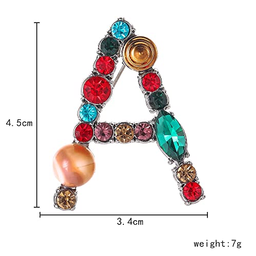 Image of Rhinestone Initial Brooch - 26 Letter A-Z Lapel Pin with Colorful Crystals - Capital Letter Pin for Women & Girls - Suitable for Dress, Suit, Bags & Decors