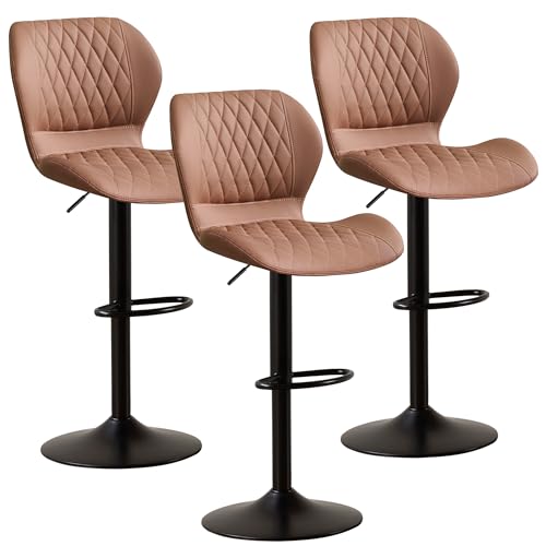 Image of Bar Stools Set of 3, Modern Swivel Counter Height Barstools for Kitchen Island Chairs, Adjustable Faux Leather Bar Stools with Back for Kitchen Counter Bar, Rust