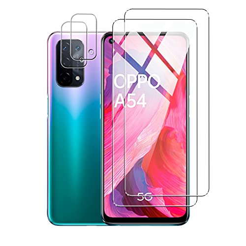 2 Stücke Panzerglas für OPPO A54 5G Schutzfolie + 2 Stücke Kamera Displayschutzfolie aus Gehärtetem Glas Cover