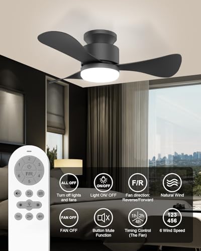 Image of Aiwit 71 cm Ceiling Fan with Silent Light, Small Ceiling Fan with Remote Control and Reversible DC Motor, LED Ceiling Fan Lamp for Bedroom, Living Room, Kitchen