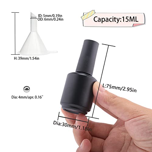 Empty Gel Nail Polish Bottles 15ML with Brush, Opaque Round Refillable Fingernail Polish Bottles UV Safe with Mixing Balls & Funnels, Pack of 20 (Matte Black)2