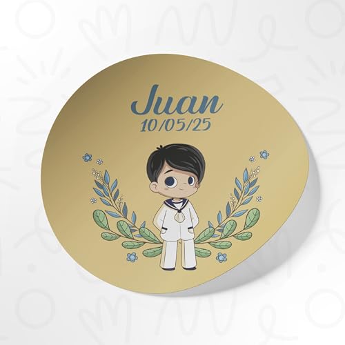 Pegatinas Comunion Personalizadas con Nombre y Fecha - Detalles Comunion para Invitados, Primera Comunión Niña y Niño - Etiquetas Adhesivas de 4/5 y 7cm - 34 Modelos a Elegir (4cm ø)