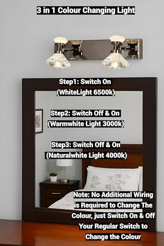 Image of FILLISKA 3 in 1 Double Wall spot /Picture /Display /Mirror Light with Adjustable Head and Colour Changing Function (Crystal Black-6485)(1 Year Warranty)