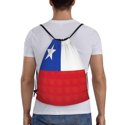 Flag Of Chile Print Drawstring Backpack,210d Polyester Gym Sack,For Sports,Travel And Fitness2