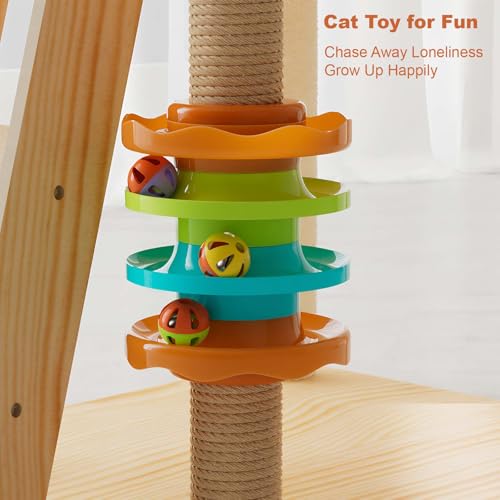 Torre moderna para gatos de madera 59 pulgadas con poste de sisal miniatura 6