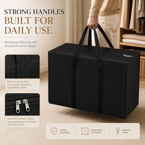 Image of DALUCI Nylon Wardrobe Storage Bags for Clothes 85 L | Moisture Proof Clothes Organizer with Zipper & Strong Handles | Foldable Blanket Saree Toy Storage Box for Closet & Shelves (Black, Pack of 2)