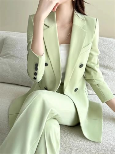 Women Fashion Blazer Pantsuit Solid Jackets Straight Pants Two Pieces Set Female Formal Outfits4