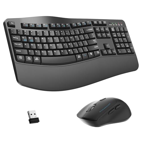 Wireless Keyboard and Mouse Combo,2.4G Full Size Wave Keys Ergonomic Keyboard with Wrist Rest for Natural Typing, 3 DPI Adjustable Ergonomic Silent Mouse for Computer/Laptop/Windows/Mac (Grey)