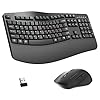 Combo de teclado y mouse inalámbricos, teclas onduladas de tamaño completo 2.4G, teclado ergonómico con reposamuñecas para escritura natural, mouse silencioso ergonómico ajustable de 3 DPI para