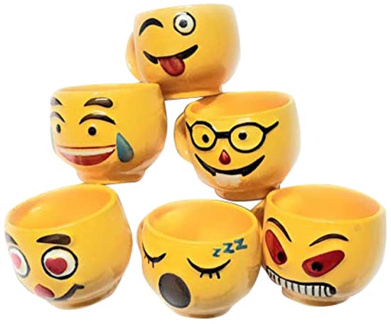 Unique SS Store Ceramic Smiley Emoji Face Tea/Coffee Cup (Yellow) -Set of 6