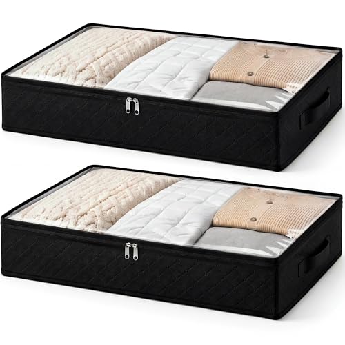 Fixwal Black Underbed Storage Bags with Clear Window and 2 Reinforced Handles Under Bed Storage...