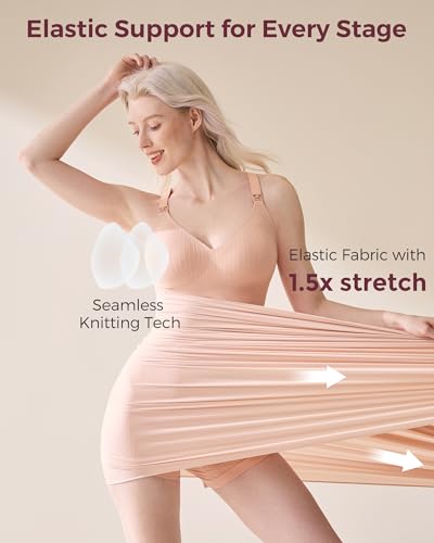 Image of Momcozy Nursing Bras for Breastfeeding, Ribbed Maternity Bra with Racerback, Soft Stretchy Nursing Sports Bra for Yoga