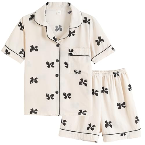 Vopmocld Big Girls Button Down Sleepwear Short Sleeve With Shorts 2PCS Pajama Sets Casual Lapel...