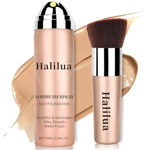 Airbrush Foundation Spray with Brush - Full Coverage Magic Minerals Airbrush Foundation for Smooth Radiant Finish Hydrating Makeup for a Flawless Natural Finish Breathable (Beige)
