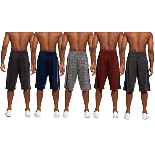 Essential Elements 5 Pack: Men\'s Active Performance Athletic Basketball Gym Workout Gym Cationic Shorts with Pockets (Medium, Set C)