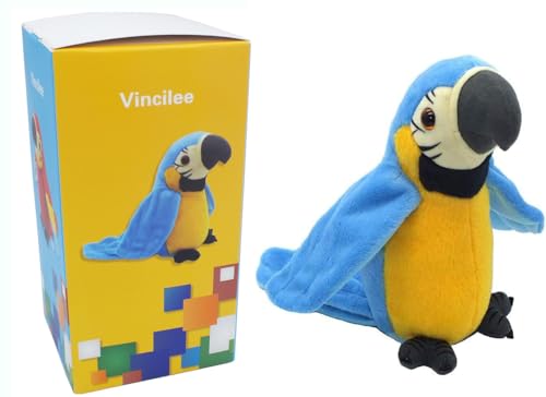 Vincilee Talking Parrot Repeats What You Say Talking Bird Plush Animal Toy Electronic Plush Parrot for Boy and Girl Gift,4.3 x 8.7 inches(Blue)