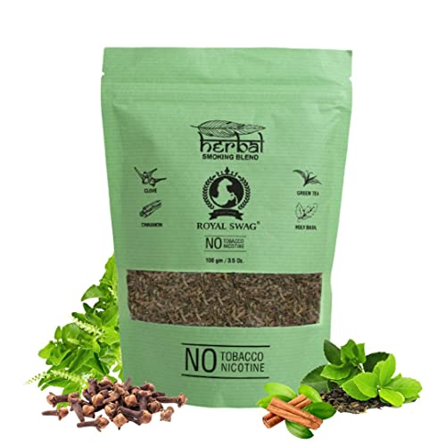 Image of ROYAL SWAG Herbal 100% Tobacco Free & Nicotine Free Organic Mixture For Smoking 100g | Herbal Smoking Blend Mix With Ayurvedic Herbs Clove, Tulsi, Cinnamon and Green Tea (Non-Addictive)