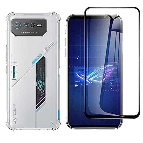 XMTON Funda Pare ASUS ROG Phone 6,Suave TPU Silicona Claro Funda Carcasa Case + Cobertura Completa Vidrio Templado de la Película del Protector de Pantalla para ASUS ROG Phone 6 (Transparente)