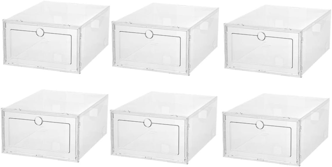 6pcs Transparent Drawer Type Plastic Shoe Box Dustproof Storage Container for Sneakers and Shoes for Home and Closet Organization