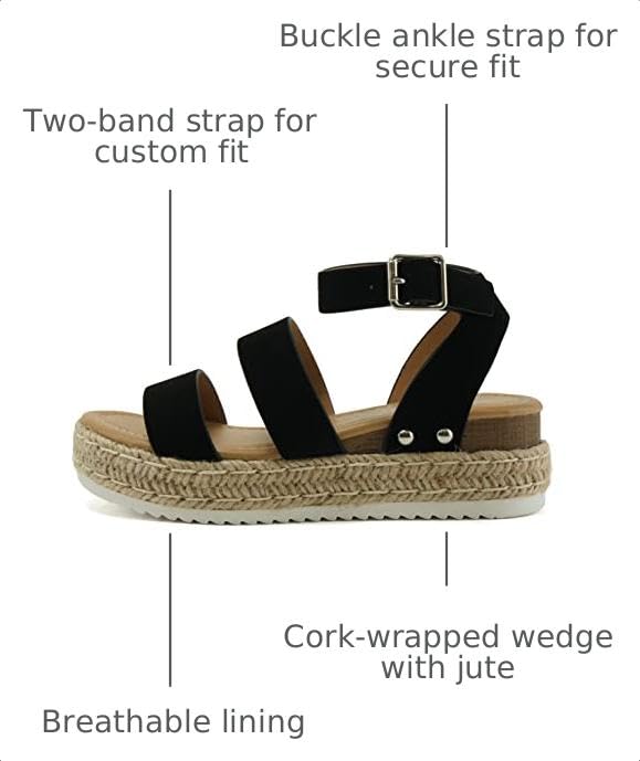 Image of Soda BRYCE-2 Kids /Children /Girls Open Toe Two Bands Espadrille Jute Platform Wedge Casual Fashion Flatform Sandals with Buckle Ankle Strap