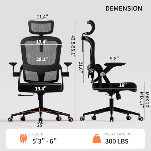 Monhey Ergonomischer Bürostuhl Schreibtischstuhl, Schwarz – Ansicht 2