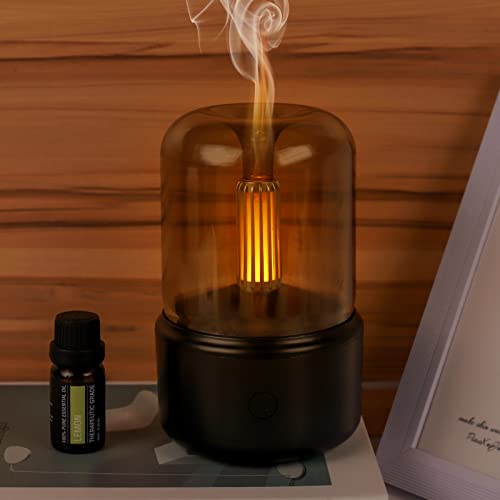 Teklemon Diffuseur d'Huiles Essentielles, 120ml Humidificateur Ultrasonique Diffuseur Aromathérapie avec Arrêt Automatique sans Eau et Cierge Lumière Effet Flamme LED d'Aromathérapie Électrique Cover