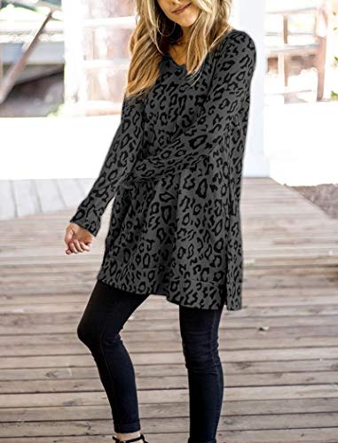 Maysoar Leopard Print Tops For Women Loose Fit Cheetah Animal Print Tunics For Leggings Long Sleeve Shirts Dark Gray Medium thumb #1