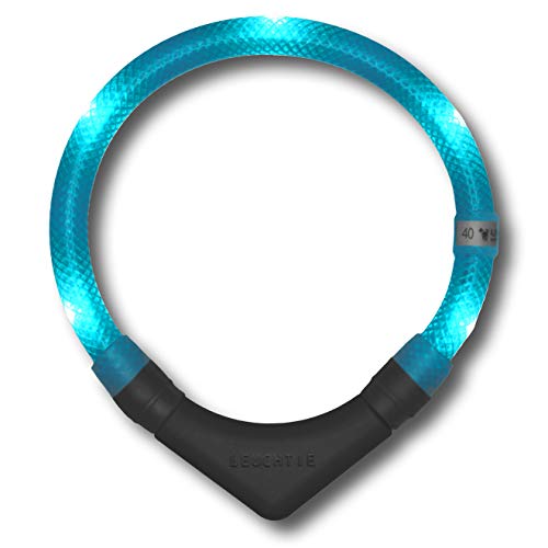 LEUCHTIE® Plus Leuchthalsband Hund batteriebetrieben, wasserdichtes LED Halsband, Hundehalsband Leuchtend mit 100 h Leuchtdauer, enorm hell, türkis Größe 50